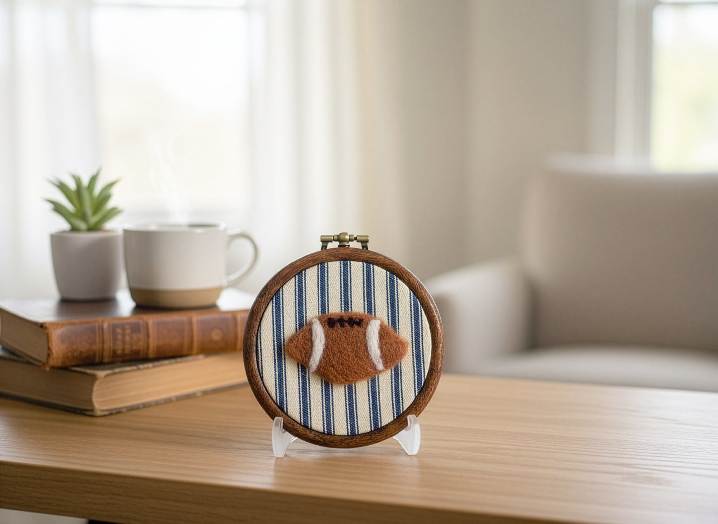 Handmade Needle Felted Rugby Ball Art
